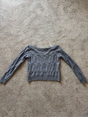 Babaton Gray Off-Shoulder Cable Knit Sweater